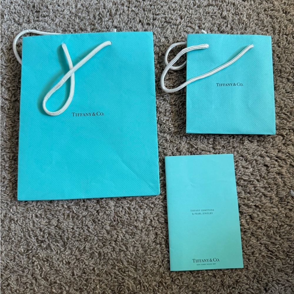 TIFFANY & Co. Lg & Small blue Paper Gift Shopping Bag Authentic Gem/pearl Book